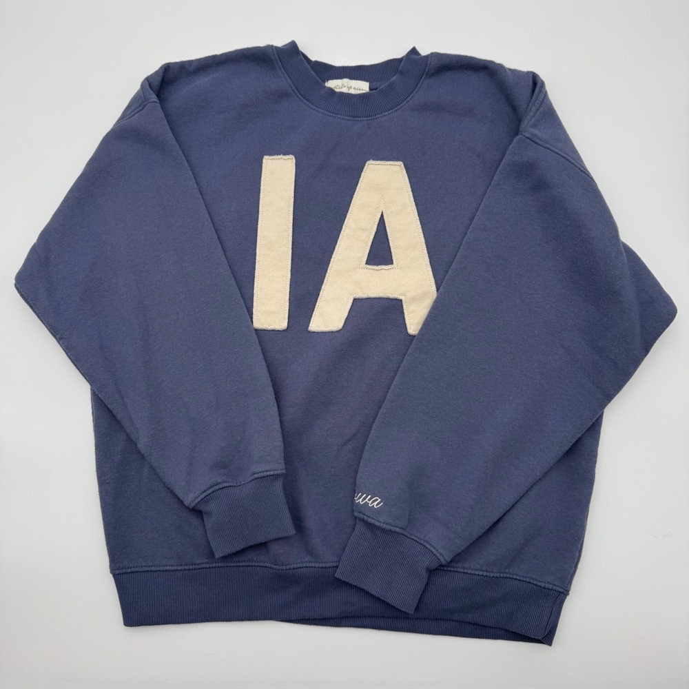 State of Mine Iowa IA Sweatshirt Blue Crewneck Fleece Pullover Womens Small